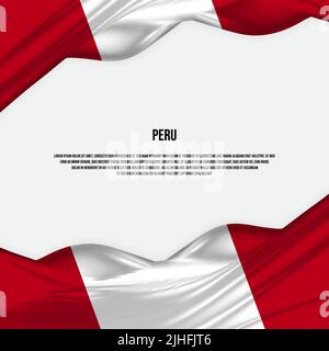 Peru flag design. Waving Peru flag made of satin or silk fabric. Vector Illustration. Stock Vector