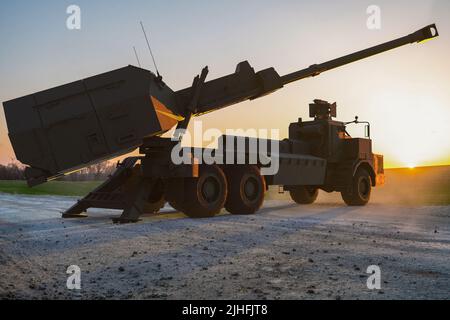 Archer Artillery System, or Archer – FH77BW L52, or Artillerisystem 08 is an international project aimed at developing a next-generation self-propelle Stock Photo