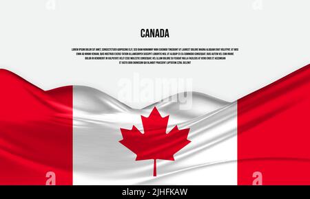 Canada flag design. Waving Canadian flag made of satin or silk fabric. Vector Illustration. Stock Vector