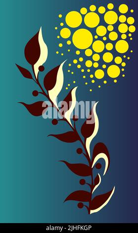 Abstract leaves with yellow circles isolated on gradient green and blue background - vector illustration Stock Vector