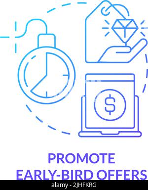 Promote early bird offers blue gradient concept icon Stock Vector