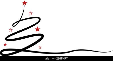 Christmas tree. Abstract tree in Black with red stars. White background. Christmas Ornament as vector. Stock Vector