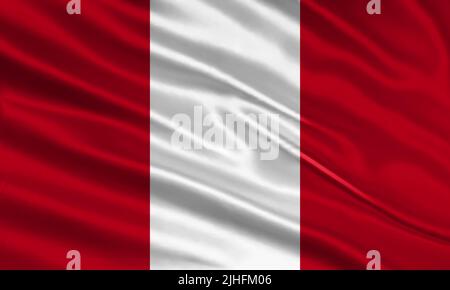 Peru flag design. Waving Peru flag made of satin or silk fabric. Vector Illustration. Stock Vector