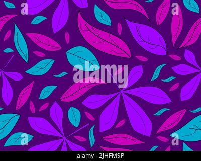 Oak leaves seamless pattern. Purple and blue oak autumn leaves. Falling leaves, leaf fall. Design for wrapping paper, fabric printing and promotional Stock Vector