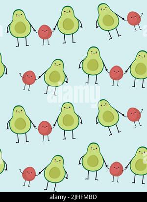 Vector seamless pattern of avocado family Stock Vector