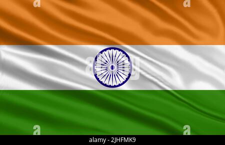 India flag design. Waving Indian flag made of satin or silk fabric. Vector Illustration. Stock Vector