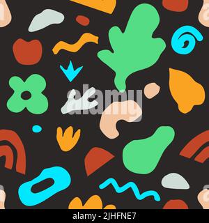 Bold shape retro seamless pattern. Abstract shapes, summer background. Trendy ornament, hand drawn memphis banner, vintage doodle illustration Stock Vector