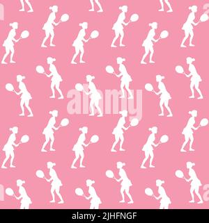Vector seamless pattern of girl playing tennis Stock Vector