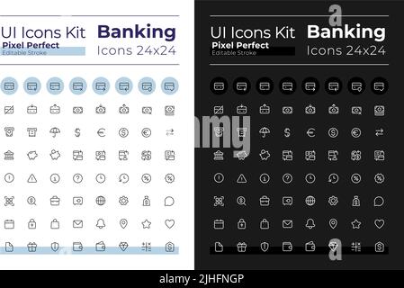 Banking glyph ui icons set for dark, light mode Stock Vector