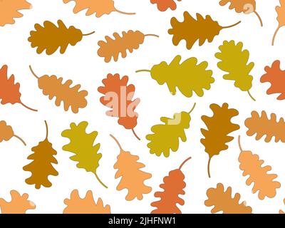 Oak leaves seamless pattern. Orange and brown oak leaves isolated on white background. Design for wrapping paper, fabric printing and promotional item Stock Vector