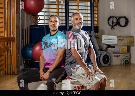 Daley Thompson, British former decathlete and his son Elliot ...