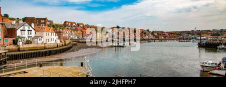 Panoramic View of Whitby Harbour Stock Photo