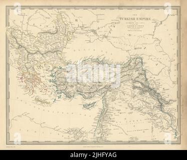 TURKISH / OTTOMAN EMPIRE in Europe & Asia. Kingdom of Greece. SDUK 1856 map Stock Photo