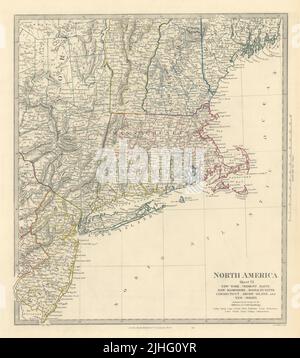USA. New York Maine Massachusetts Connecticut New Jersey NH RI VT. SDUK 1851 map Stock Photo