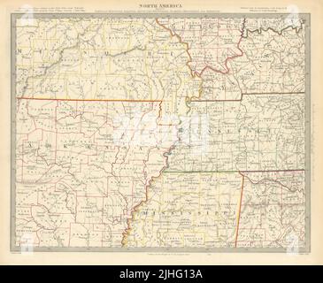USA. Arkansas Tennessee. MO MS IL IN KY AL. Mississippi River. SDUK 1851 map Stock Photo