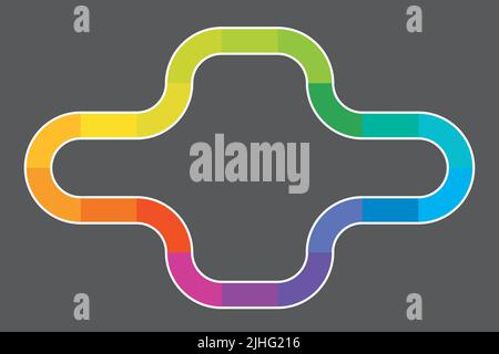 Multi-colored rainbow path design similar to game board. Vector illustration of colorful path on white background, with green start and red stop. Stock Vector
