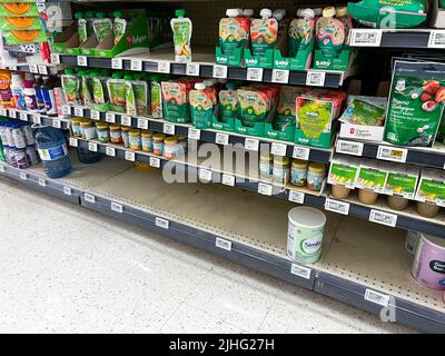 Vancouver,Canada - May 19, 2022: Empty shelves with baby formula inside of local Safeway Store due to shortage on the market Stock Photo