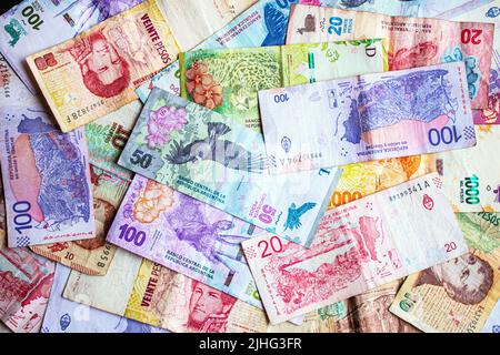 Argentine pesos of different values. Money from Argentina in cash. Stock Photo