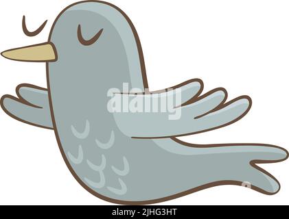 Cute illustration of little bird flying on white background. Vector illustration in hand drawn style. Stock Vector
