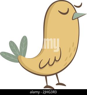 Cute illustration of little yellow bird on white background. Vector illustration in hand drawn style. Stock Vector