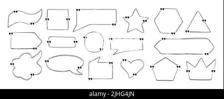 Set of quotes box vector in doodle style. Templates speech bubbles with space for text in sketch style. Stock Vector