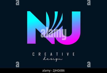 Creative colorful letter Nu n u logo with leading lines and road concept design. Letters with geometric design. Vector Illustration with letter and cr Stock Vector