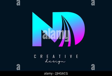 Creative colorful letter ND n d logo with leading lines and road concept design. Letters with geometric design. Vector Illustration with letter and cr Stock Vector