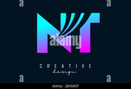 Creative colorful letter Nt n t logo with leading lines and road concept design. Letters with geometric design. Vector Illustration with letter and cr Stock Vector