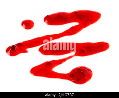 Strawberry jam drizzle isolated on white background. Splashes of berry confiture Stock Photo