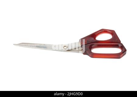 red scissors. dirty. isolated no white background. Stock Photo