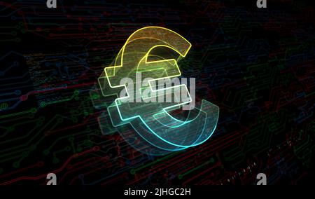 Euro stablecoin currency business and digital money symbol digital concept. Network, cyber technology and computer background abstract 3d illustration Stock Photo