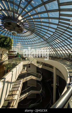 Inside view of the glass dome of the Perlan building Reykjavik Iceland ...