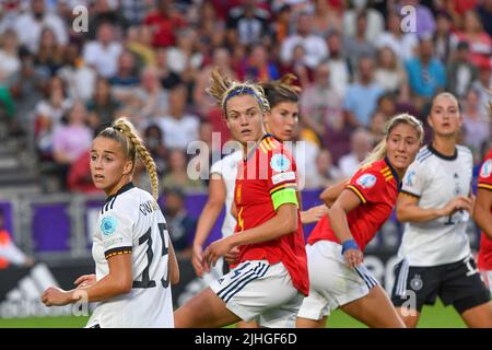 Brentford, UK. 12th July, 2022. #11 Alexandra Popp scores Germanys second goal and #15 Giulia Gwinn, captain of the Spanish team #4 Irene Paredes seen during the UEFA Women's Euro 2022 group match between Germany and Spain, Brentford Community stadium, Brentford, England, 12.07.2022 - picture is for press use; photo & copyright © by STANLEY Anthony ATP images (STANLEY Anthony/ATP/SPP) Credit: SPP Sport Press Photo. /Alamy Live News Stock Photo