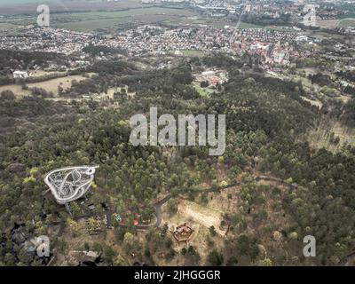Aerial view of the Lookout Tower in the town of Bojnice in Slovakia Stock Photo