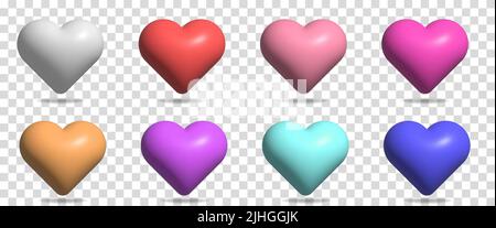 3d cartoon colorful heart shapes. Design for Valentine's Day and Mother's Day decoration  isolated on transparent background Stock Vector