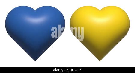 Blue and yellow hearts. Two 3d hearts in the colors of the Ukrainian flag. Vector illustration Stock Vector