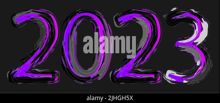 Decorative 2023 calendar header. Experimental neon paint brush strokes Stock Vector