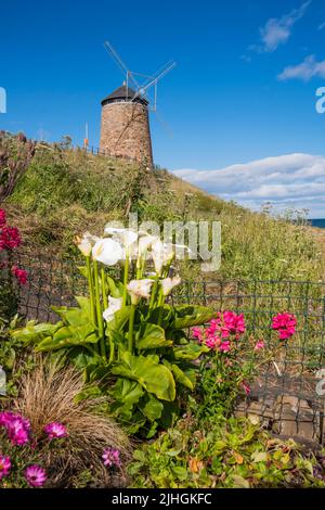 18th century St Monan's windmill was used to raise seawater into evaporating pans to make salt. Stock Photo
