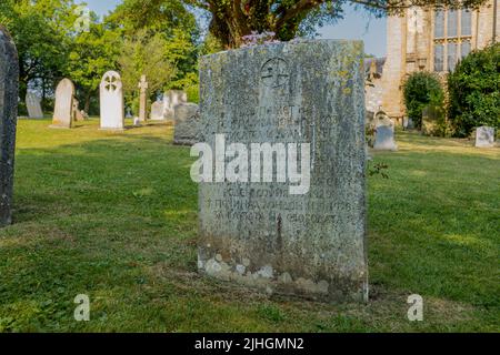 Georgi Markov grave in cemetery with Cyrillic script, Bulgarian dissident, Whitchurch Canonicorum churchyard, Dorset, England, UK Stock Photo