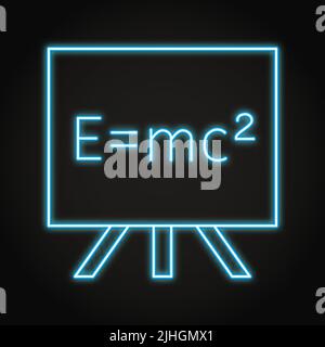 Physics energy formula neon icon in line style. Law of physics symbol. Mass-energy equivalence. Vector illustration. Stock Vector