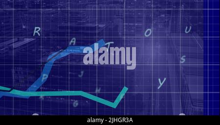 Image of letters and data processing over cityscape Stock Photo