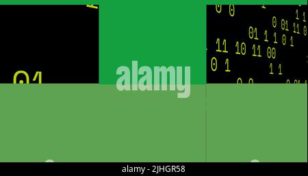 Image of green squares over data processing on black background Stock Photo