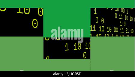 Image of green squares over data processing on black background Stock Photo