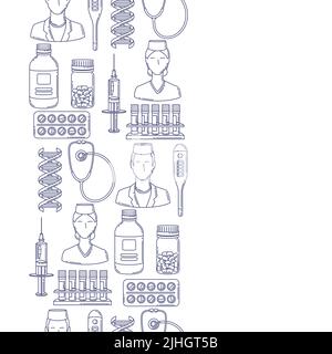 Seamless pattern with medical and healthcare items. Equipment and symbols for pharmacies and hospitals. Stock Vector