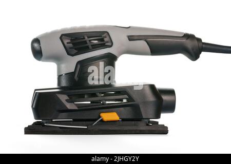 Orbital sander side view close up. Isolated on white background, clipping path included Stock Photo