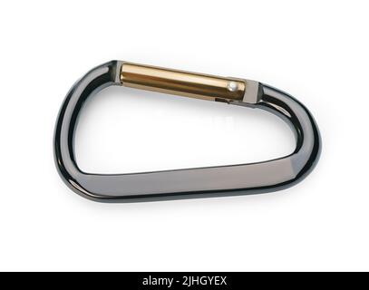 Black metallic carabine. Spring hook isolated on white background, clipping path included Stock Photo