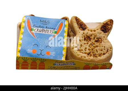 Pack of M&S Easter Bunny Crumpets isolated on white background Stock Photo