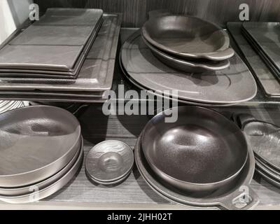 Black tableware in a shop Stock Photo