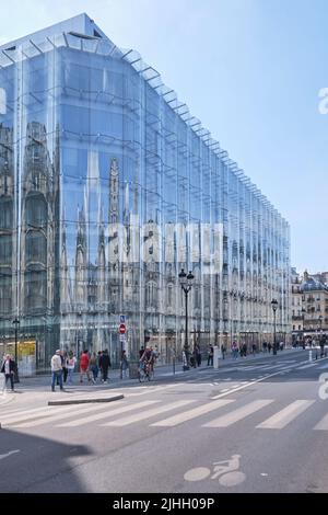 Paris, France - May 18, 2022: La Samaritaine luxury department store and its new undulating glass facade designed by studio SANAA Stock Photo