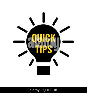 Quick tips text on black light bulb vector icon. Stock Vector